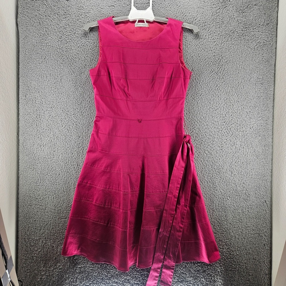 Calvin Klein Womens Fuchsia Pink Tiered Seam Fit & Flare Dress Size 4